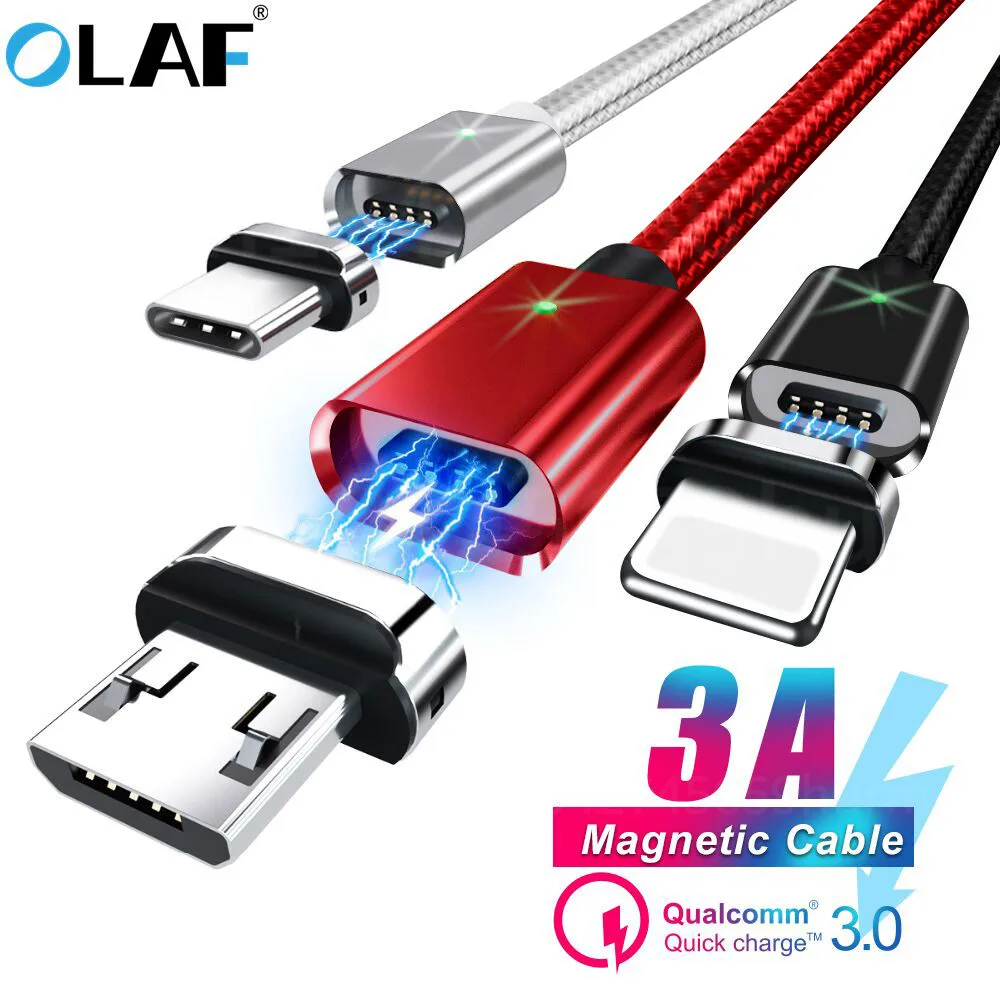 Olaf 3A Magnetic USB Charge Cable USB Type C Fast Charging Cable For iPhone 13 Xiaomi Magnet Charger Micro USB Type C Cable Cord