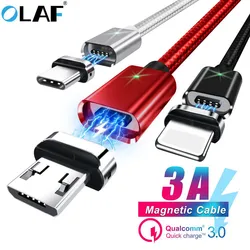 Olaf 3A Magnetic USB Charge Cable USB Type C Fast Charging Cable For iPhone 13 Xiaomi Magnet Charger Micro USB Type C Cable Cord