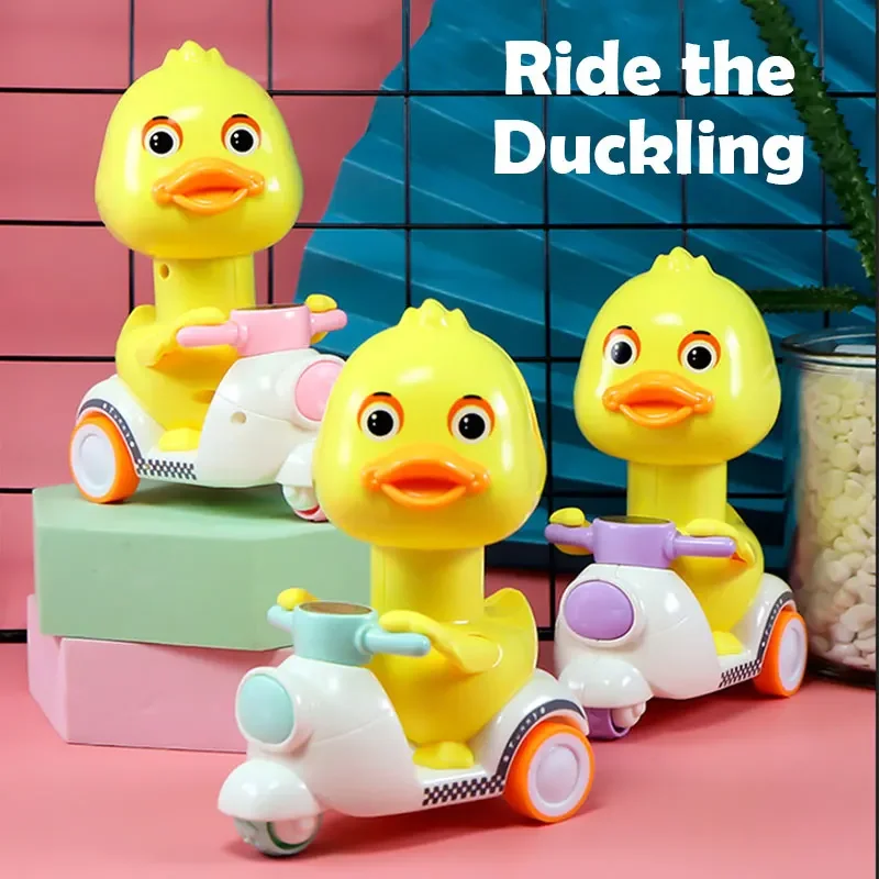 Manual Pressing Head Free Rotation Cute Duck Press Mini Car Toy for Kids Car Motorcycle Anti-collision And Anti Drop