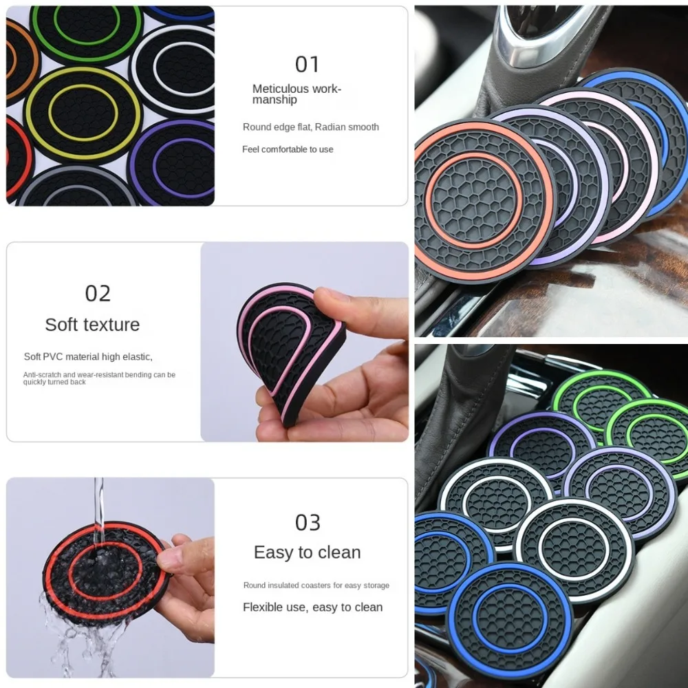 Universal Anti-Slip Car Coasters PVC Sift-Proof Car Bottle Holder 7cm 2.76inch Drink Holder 2pcs cup holder coasters car coaster pads