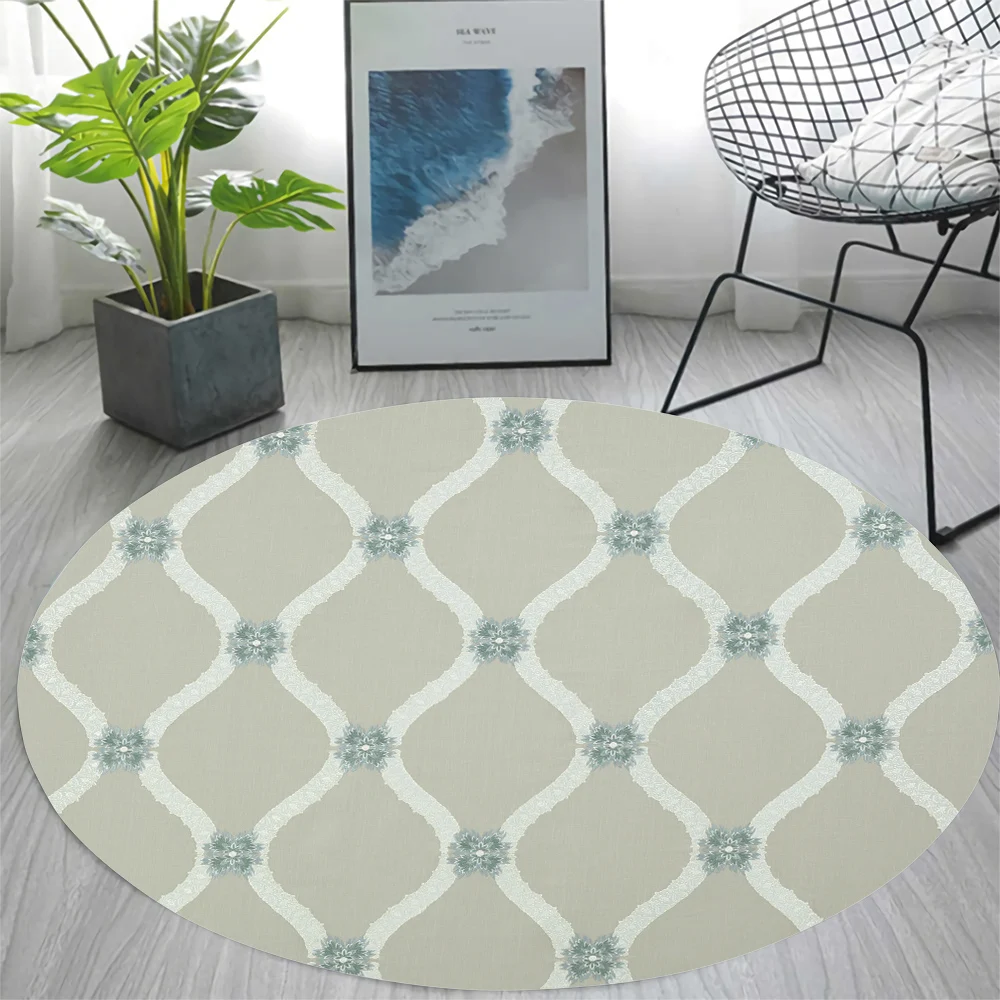 

CLOOCL Flannel Round Carpet Modern Minimalist Art Rug Plaid Pattern Round Carpet Home Decor Anti-slip Rug for Bedroom