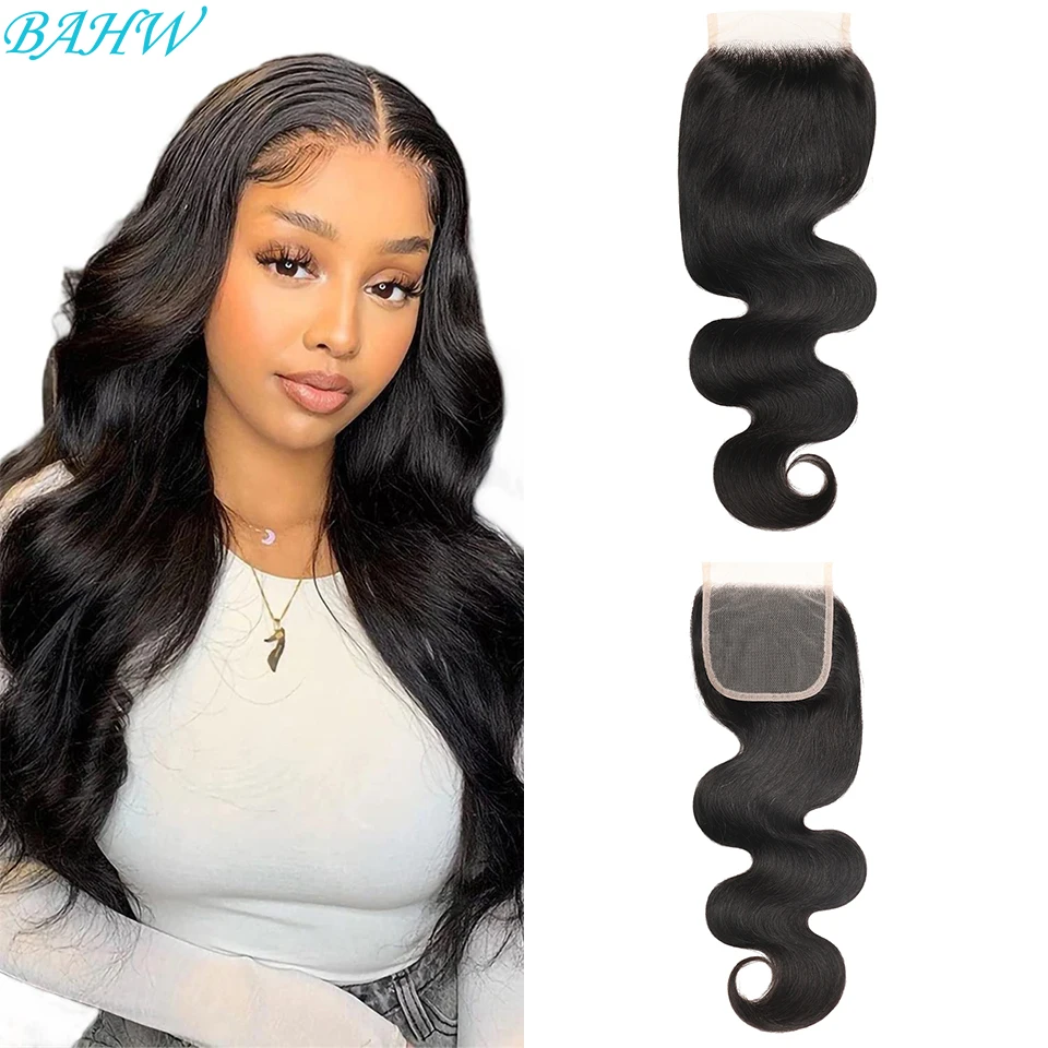 BAHW Malaysian Remy Hair Body Wave 4x4 Lace Closure Human Hair Bleached Knots Middle/Free Part Top Closure Swiss Lace Free Ship human hair closure