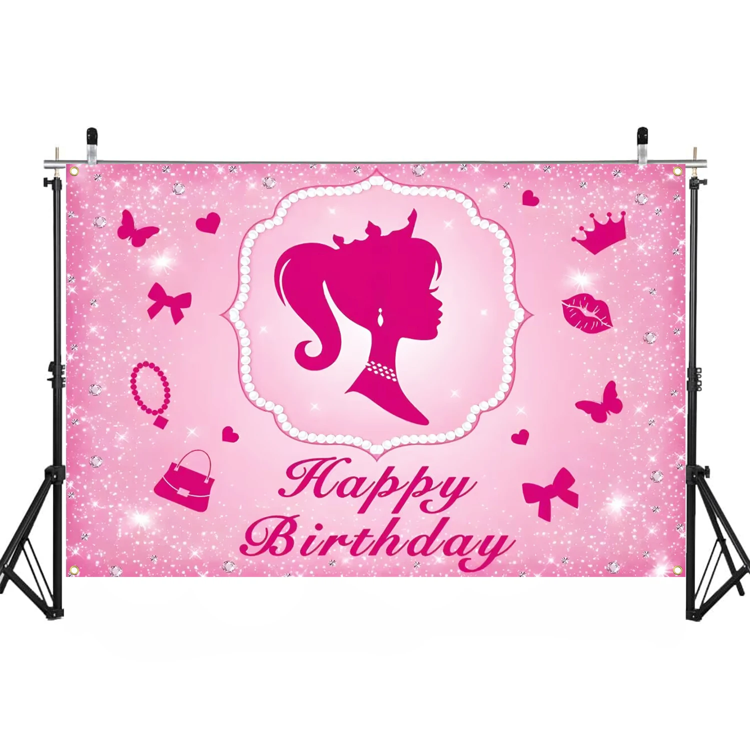 Princess Birthday Backdrop – Pink Photo Booth Banner For Girls, Baby Showers & Cake Table Decor – 71x45 Inch