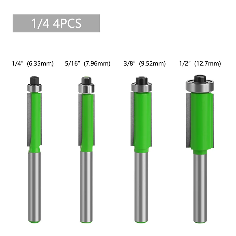 LAVIE 4 Stück 1/4 Zoll End Dual Flutes Kugellager Flush Router Bit Straight Shank Trim Holzfräser für Holzbearbeitung MC01013 – Detail 6