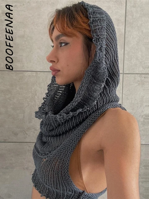 BOOFEENAA Hooded Sleeveless Knitted Sweater Vest Streetwear Fashion Sexy Y2k Crop Top Autumn Clothes Women 2022 C71-CE17 2
