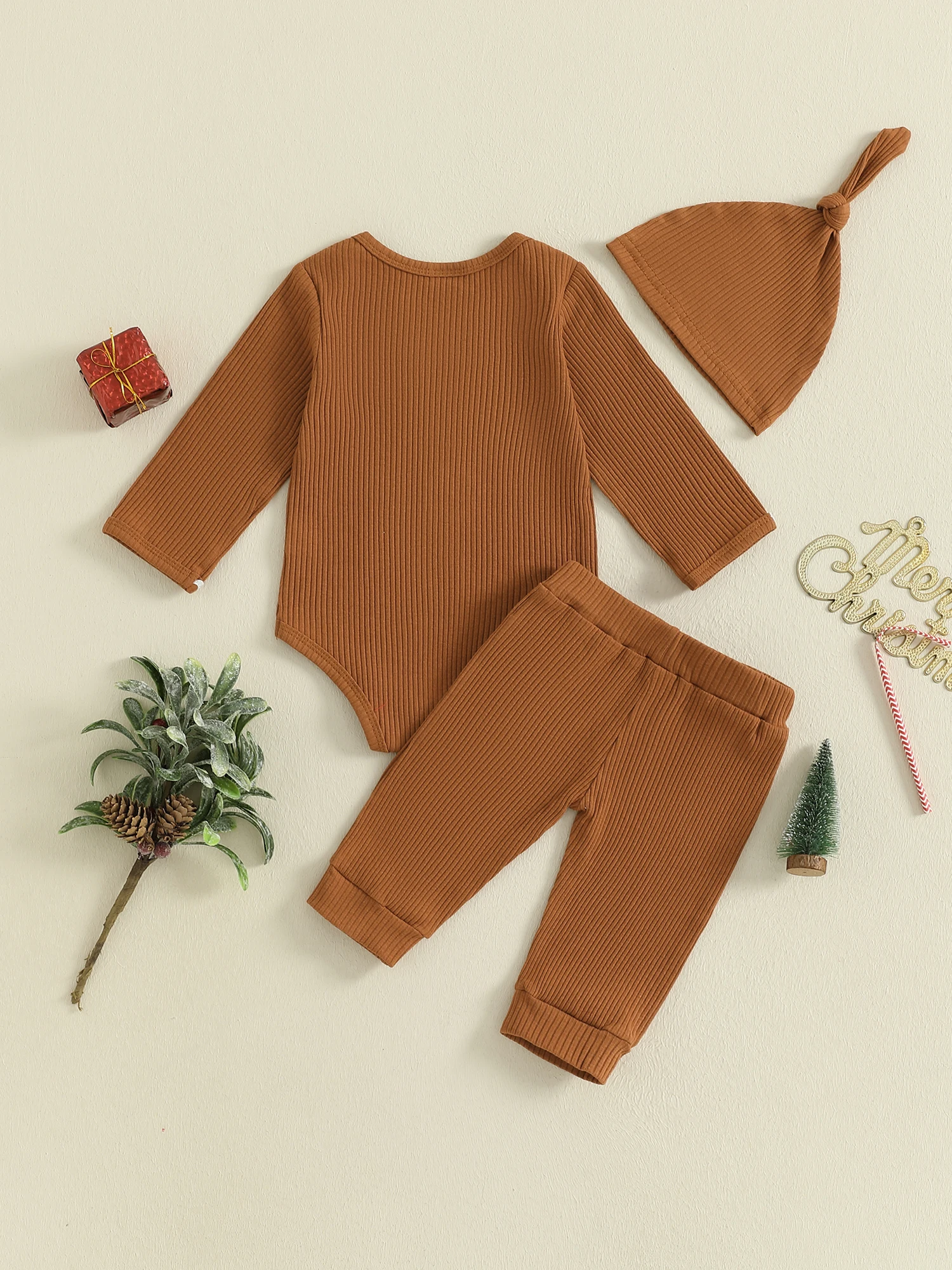 Newborn Baby 3 Piece Set Long Sleeve Round Neck Santa Claus Bow Romper Hat Elastic Waist Pants Christmas Outfit Sc4054e69a5bf4d98a996960d21dc31294