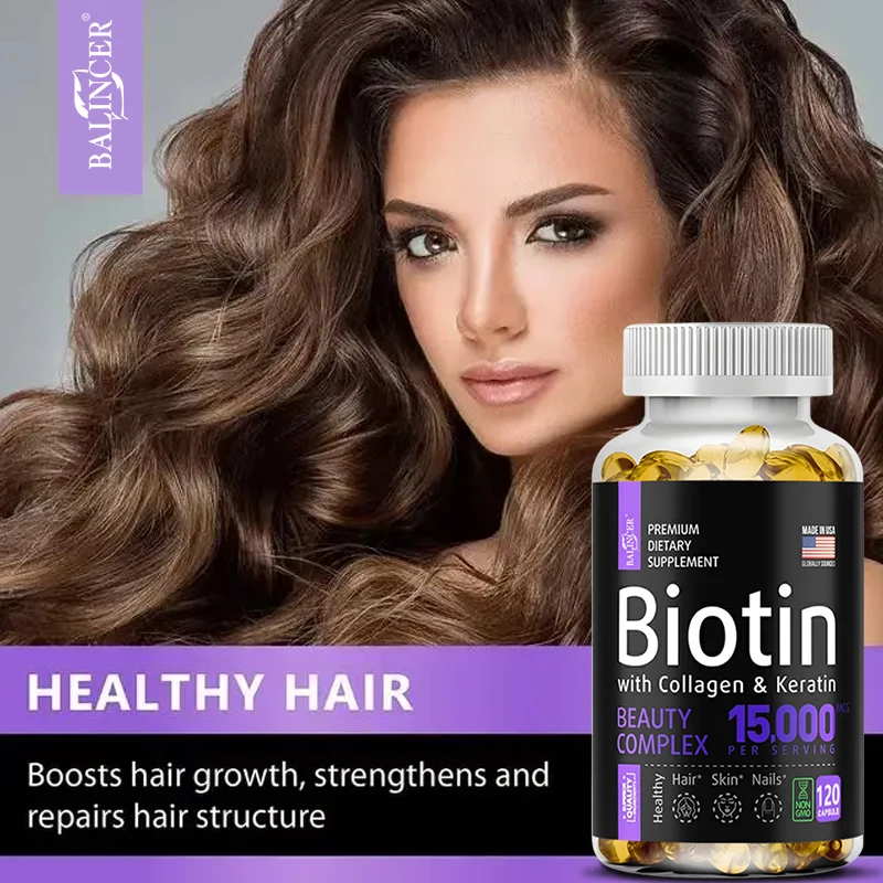 Collagen Supplements Balincer with Biotin + Collagen + Keratin Supplement for Hair Skin Nail Health Non-GMO 120 Capsules