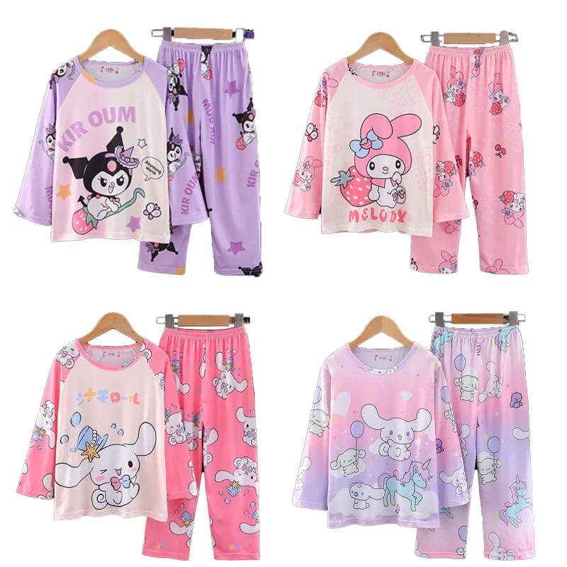 

Anime Sanrio Cinnamoroll Kuromi My Melody Children Cute Cartoon Pajamas Set Kids Comfortable Long Sleeve Round Neck Nightwear