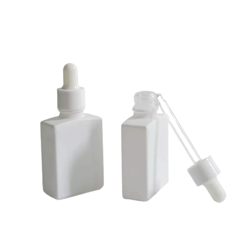 

5pcs/lot Matte White Black Rectangle 30ml 1oz Square Glass Dropper Bottle for Serum Essential Oil 15ml 50ml 100ml