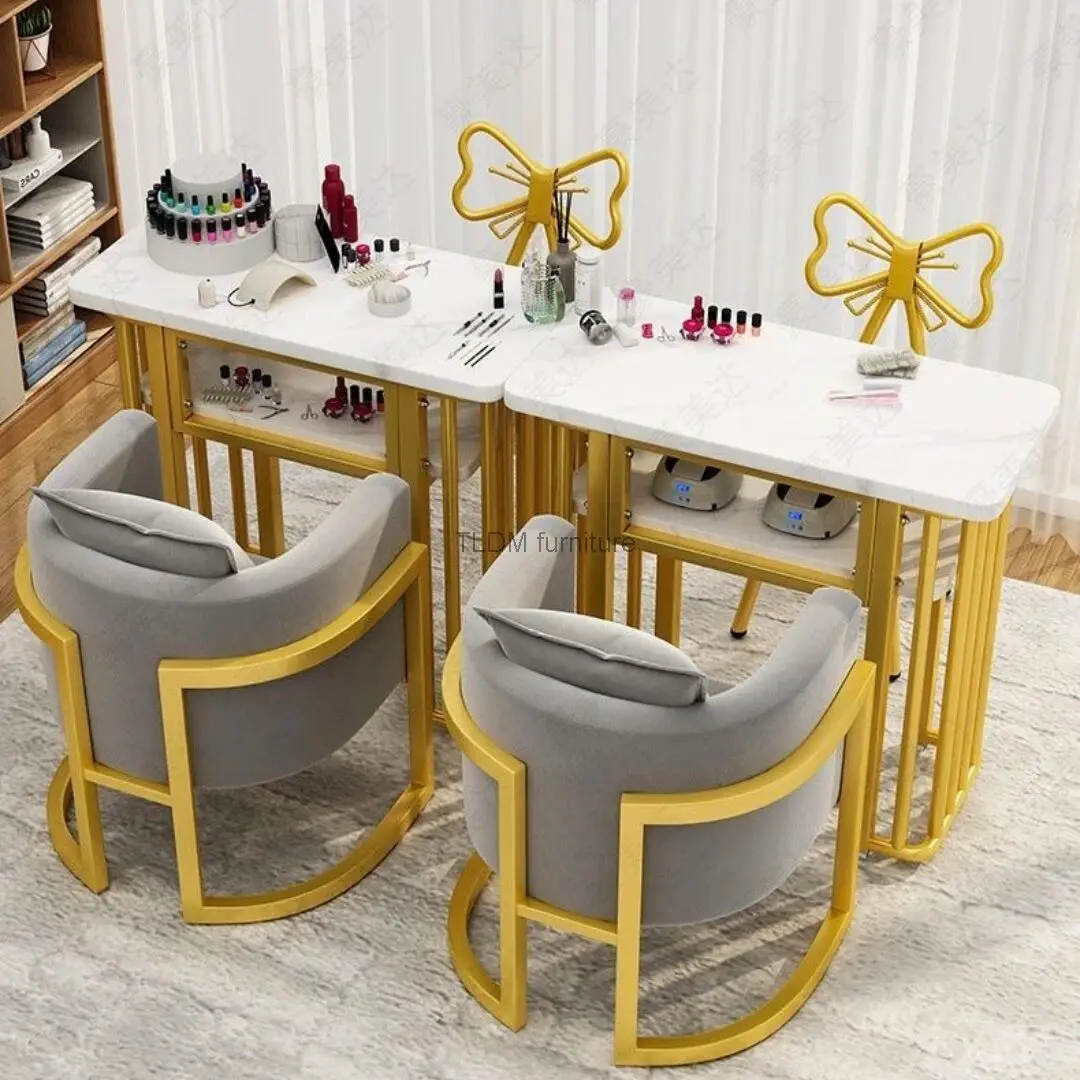 Manicure Table and Chair Set Combination Simple Double Deck Single Manicure Table Worktable Double Manicure Table red wind marble manicure table and chair set single double gold iron double deck simple manicure table