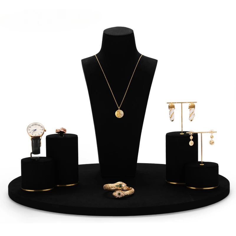 

Black Light Luxury Jewelry Display Stand Earring Ring Watch Stand Oval Metal Stand jewlery organizer