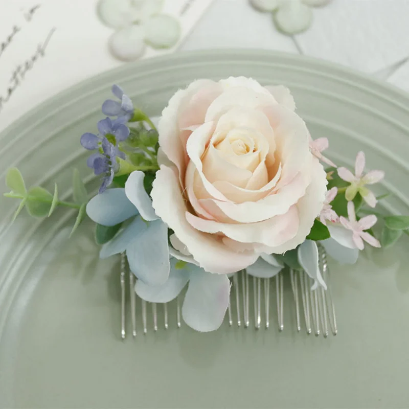 Pink Blue Artifical Flowers Headdress Bridesmaid Decoration Bride Hair Accessories