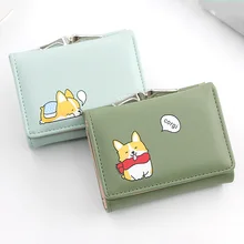 

New Women Small Wallets Cartera Mujer Cute with Coin Pocket Corgi Doge Design Ladies PU Leather Female Trend Short Money Purses