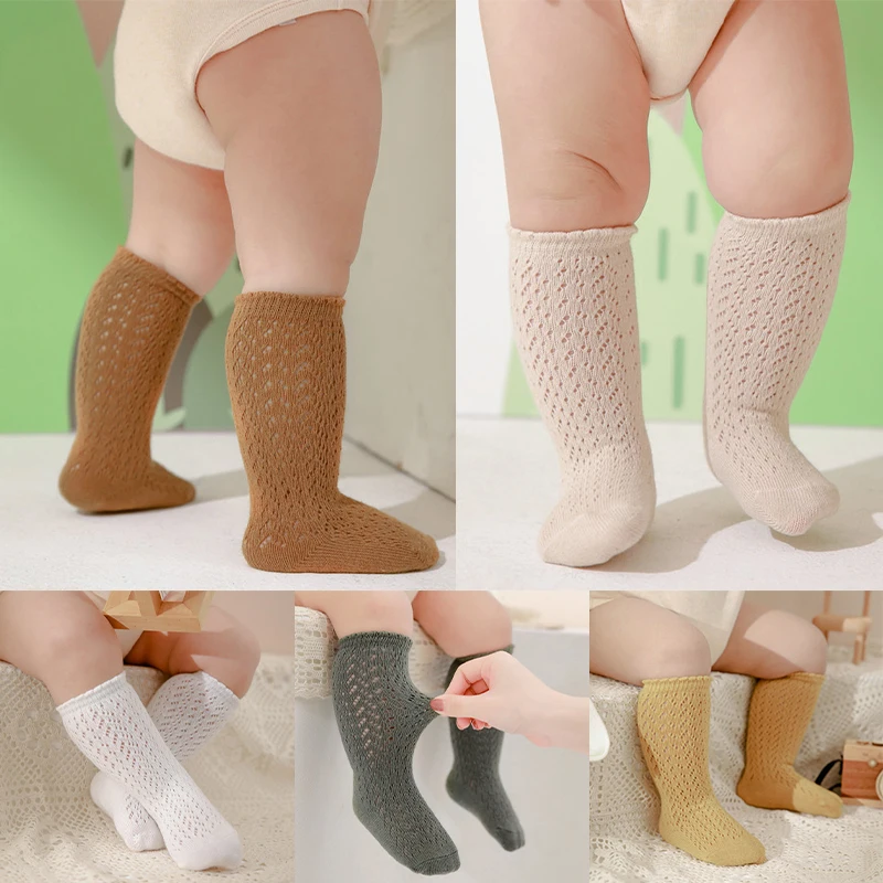 Babys Girls Princess Knitted Mesh Socks Cotton Infant Kids Girls Long Tube Socks 0-3T Summer Soft Toddler Girls Knee High Socks Baby & Maternity