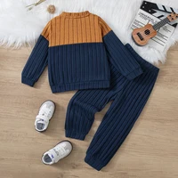 2025 garçons automne hiver à manches longues pull costumes couleur unie bloc pantalon ensemble enfants tenue décontracté confortable vêtements 6