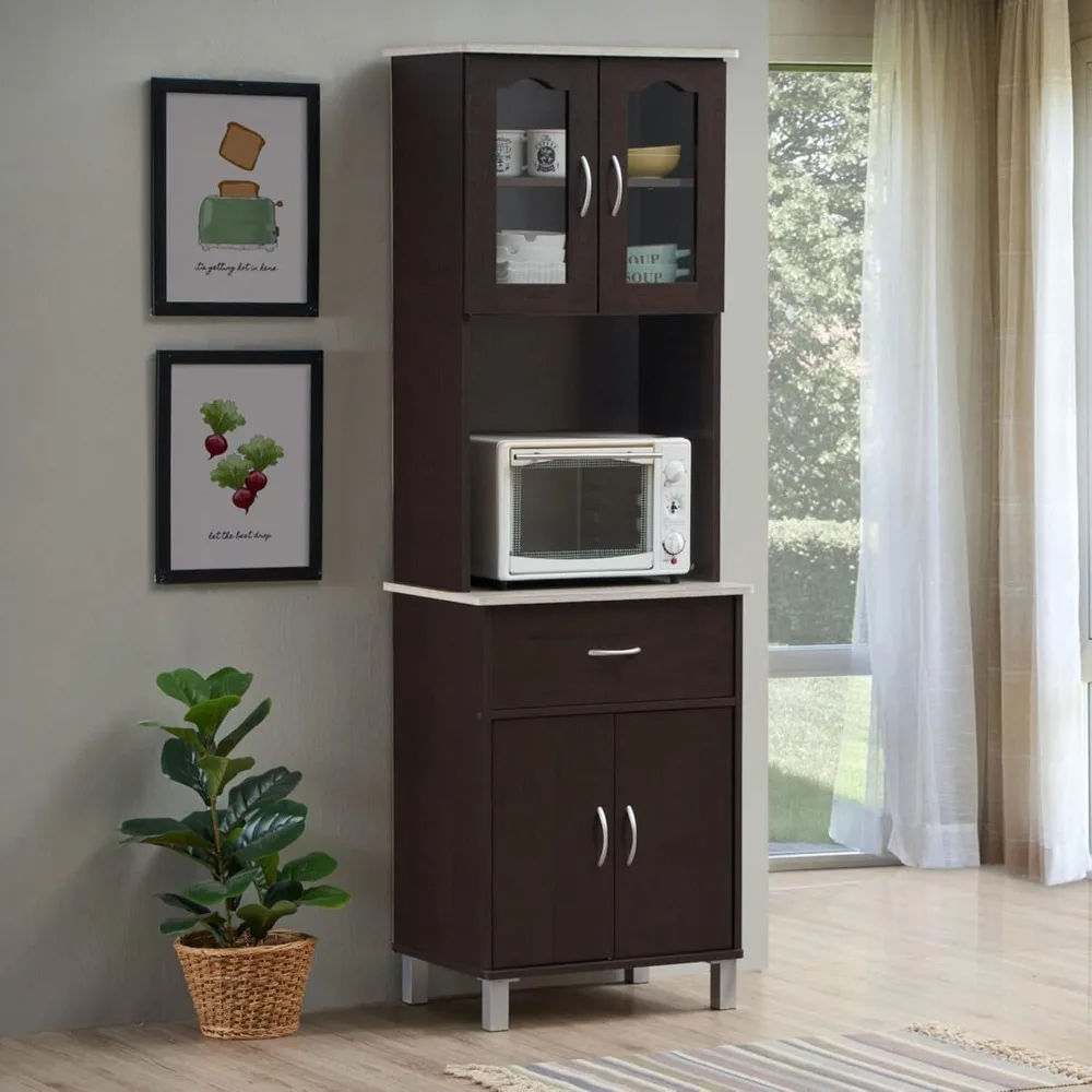 Top and Bottom Enclosed Kitchen Cabinet, Chocolate-Grey
