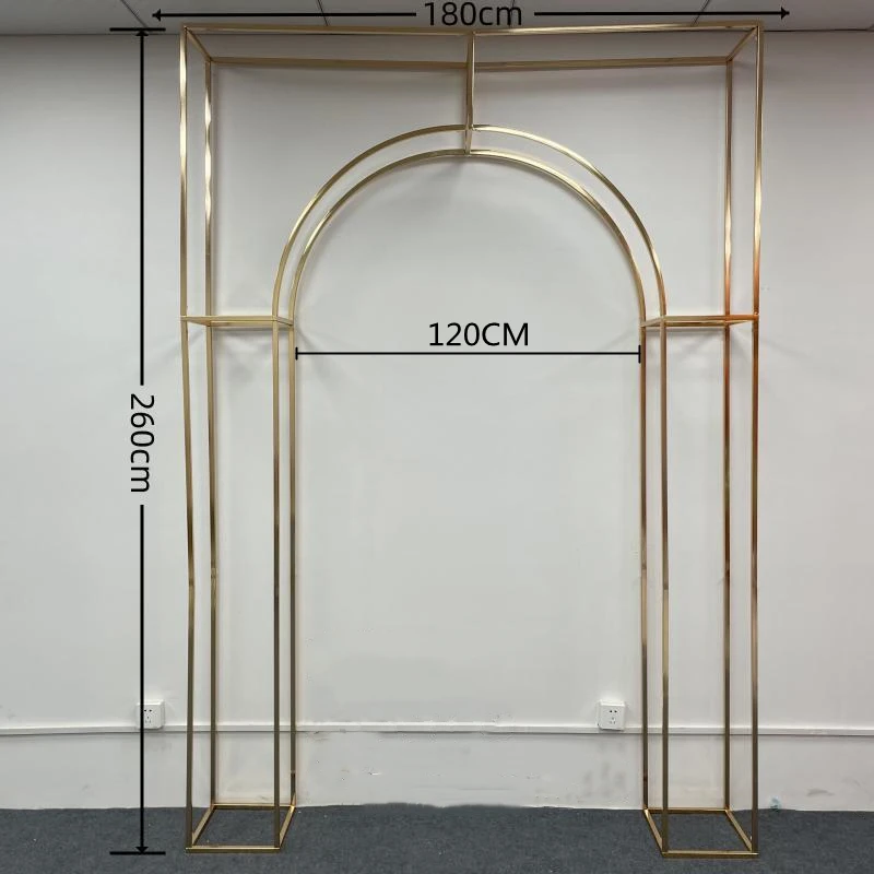 Shiny Gold Double Arch Artificial Flower Display Stand, Wedding Stage, Welcome Aisle, Door Backdrops, Birthday Balloons Rack