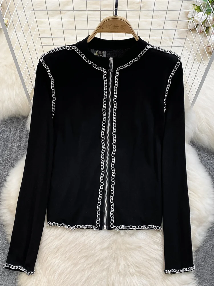 

Spring Autumn Vintage Chian Patchwork Zipper Blouse Elegant Round Neck Long Sleeve Black Coat Female Slim Outerwear New Fashion