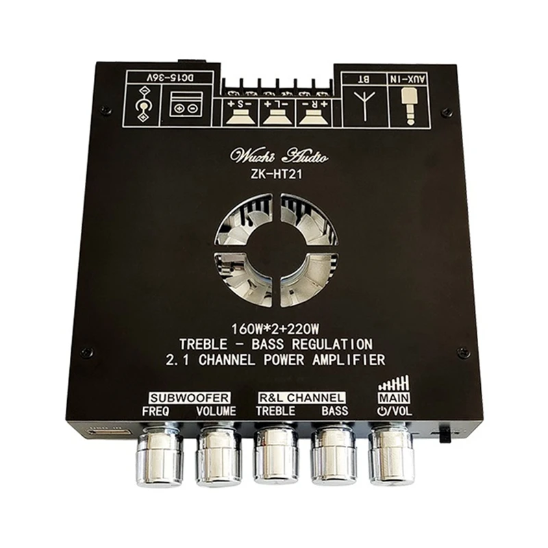 

ZK-HT21 2G HIFI Bluetooth 2.1 Channel Power Audio Stereo Subwoofer Amplifier Board 160Wx2+220W TREBLE Bass TDA7498E