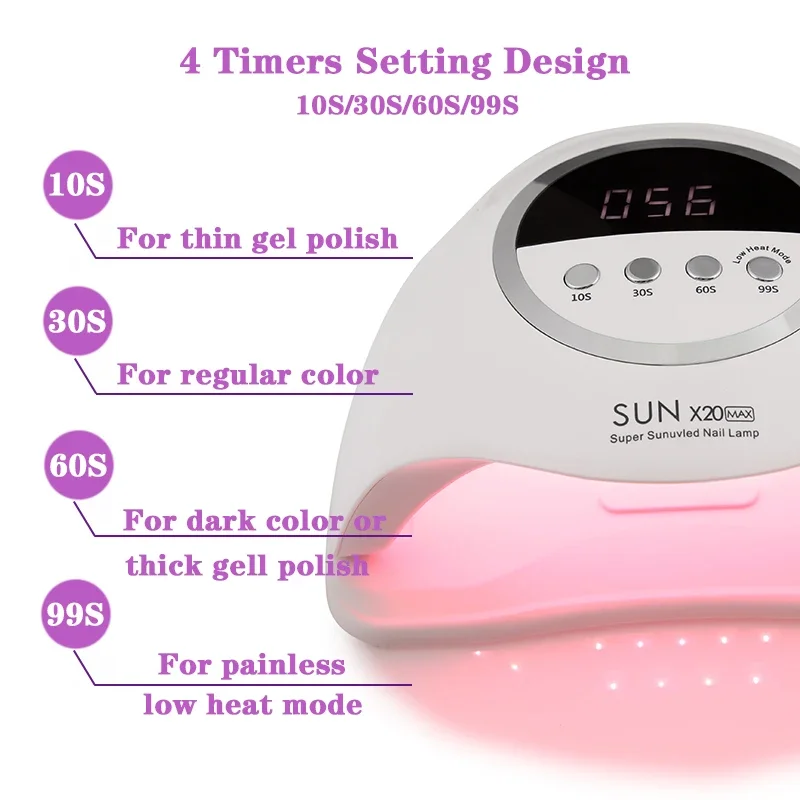 SUN X20MAX Nail Dryer Machine 72 LEDs UV LED Lamp for Nails Gel Polish Curing Manicure Lamp 10/30/60/99s Timer LCD Display 4