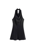 2025 Women Summer Halter Mini Dress Fashion Sexy Satin Backless Solid Female Elegant Street Party Dresses Clothing