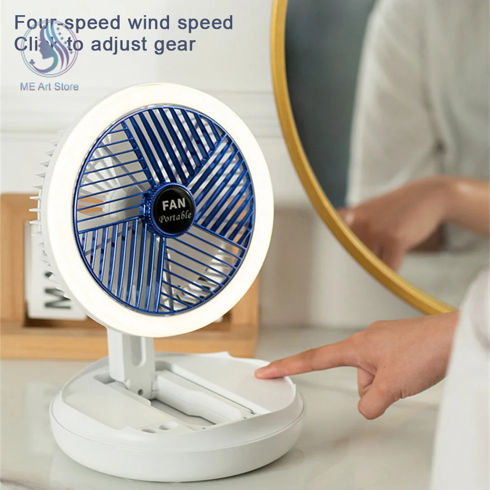 

Multifunctional Folding Fan Portable Fan Rechargeable USB Fan Air Cooling Fan Stand Desk LED Light Outdoor Camping Ceiling Fan