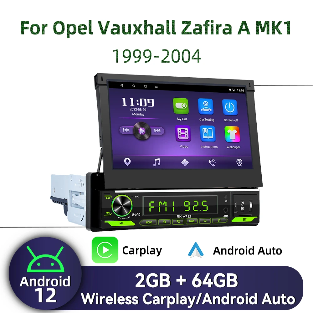 

For Opel Vauxhall Zafira A MK1 1999-2004 7" Retractable Screen Carplay Autoradio Android Car Multimedia 1Din Radio Head Unit GPS