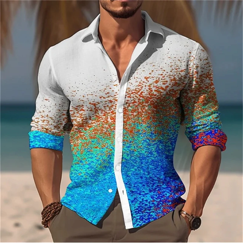 2023 Men's shirt button shirt half stitching trend new geometric flower clear pattern shirt clothing soft and comfortable 2023 hawaii men s short sleeve shirt button floral feather clear pattern shirt lapel button soft comfortable material xs 5xl