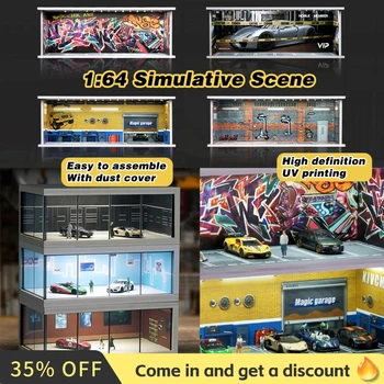 1/64 Model Parking Space Car Parking Space with Lights Simulated Decoration Scene (figures and cars not included) 1