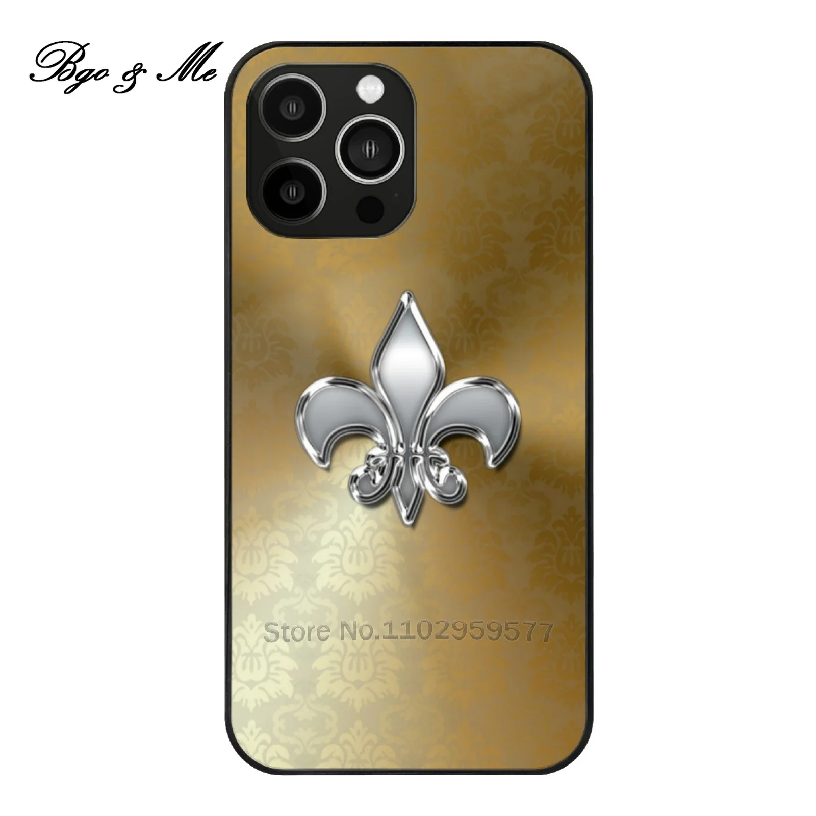Grafica Damascata Dorata Con Custodia In Vetro Temperato Fleur De Lis Per Iphone 15 14 13 12 Pro Max Cover Morbida In Silicone Fleur De