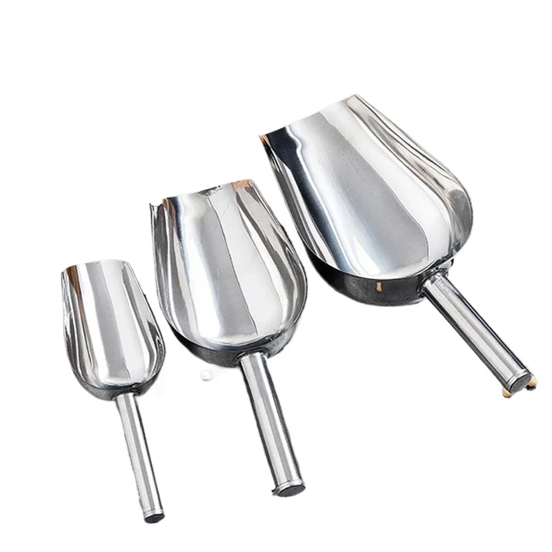 Ice Cube Scoop Stainless-Steel Ice Cube Scoop Bar Buffet Kitchen Spice Candy Flour Nut Scoop Spoon Dry Goods Shovel Party Kitchen Accessories