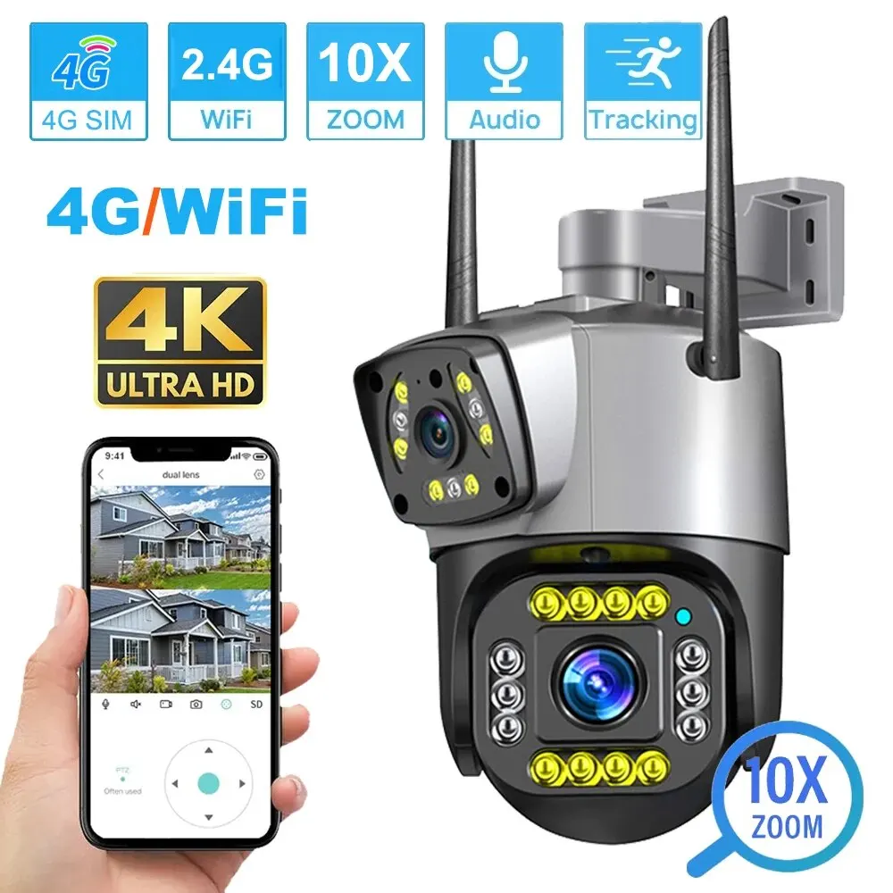 Dual Lens 4G IP Camera WiFi 8MP 4K Surveillance Cameras Wireless Outdoor Smart Home Night Vision V380 Digital Zoom CCTV Camara 1