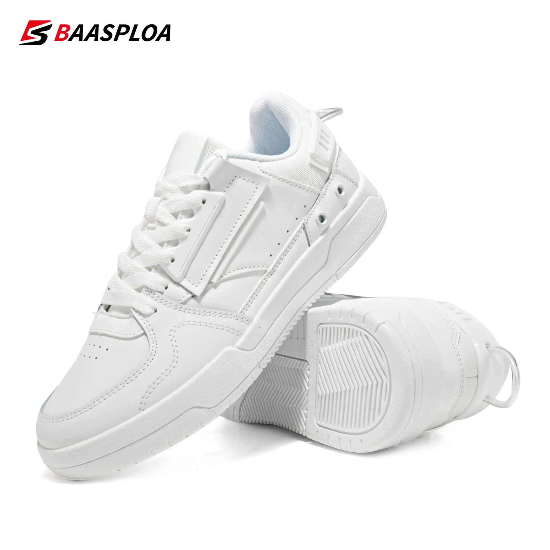Baasploa Women Casual Shoes Leather Sports Shoe Outdoor Breathable Sneakers Walking Shoes Non-slip Fashion Skateboard Shoes