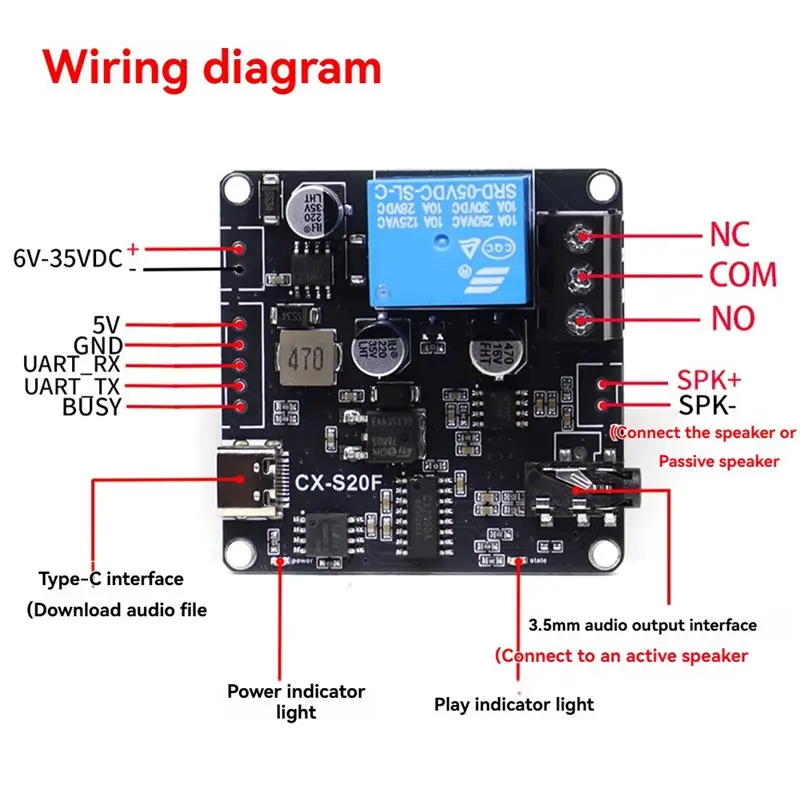 24시간 배송 CX-340 USB to TTL 시리얼 포트 제어 MCU 제어 트리거 CX-S20F 20W MP3 음성 방송 모듈 맞춤형 오디오
