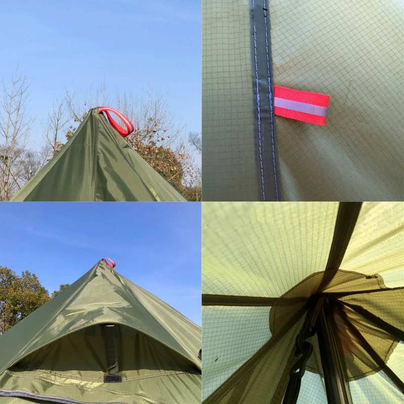 Ultralight Camping Pyramid Tent 1-2 Person Outdoor 4 Season Hiking Backpacking Tent Teepee Awnings Shelter With Chimney Hole
