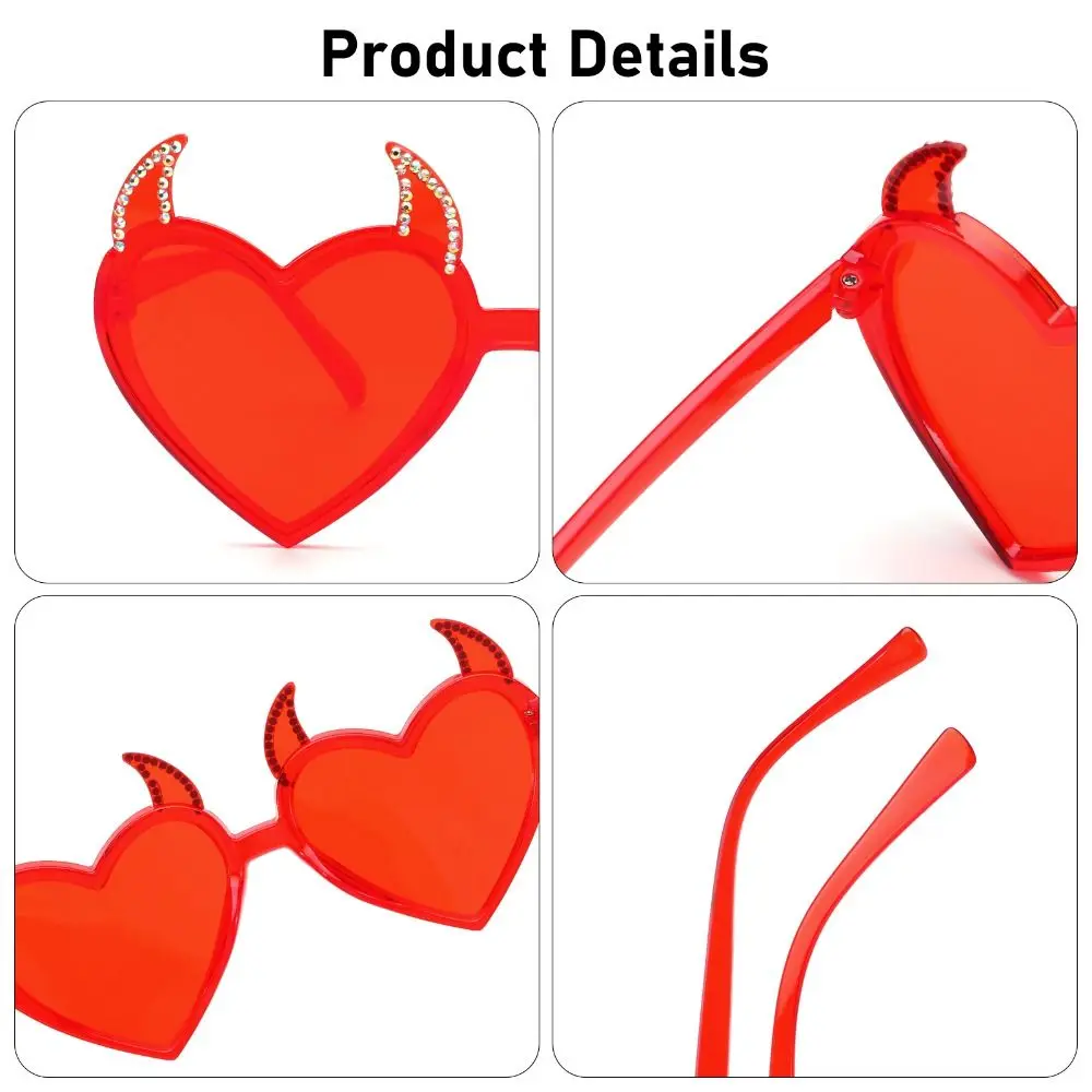 Punk Devil Ear Heart Shape Sunglasses Halloween Decoration Rock Horn Sun Glasses UV Protection Cosplay Glasses for Women Men