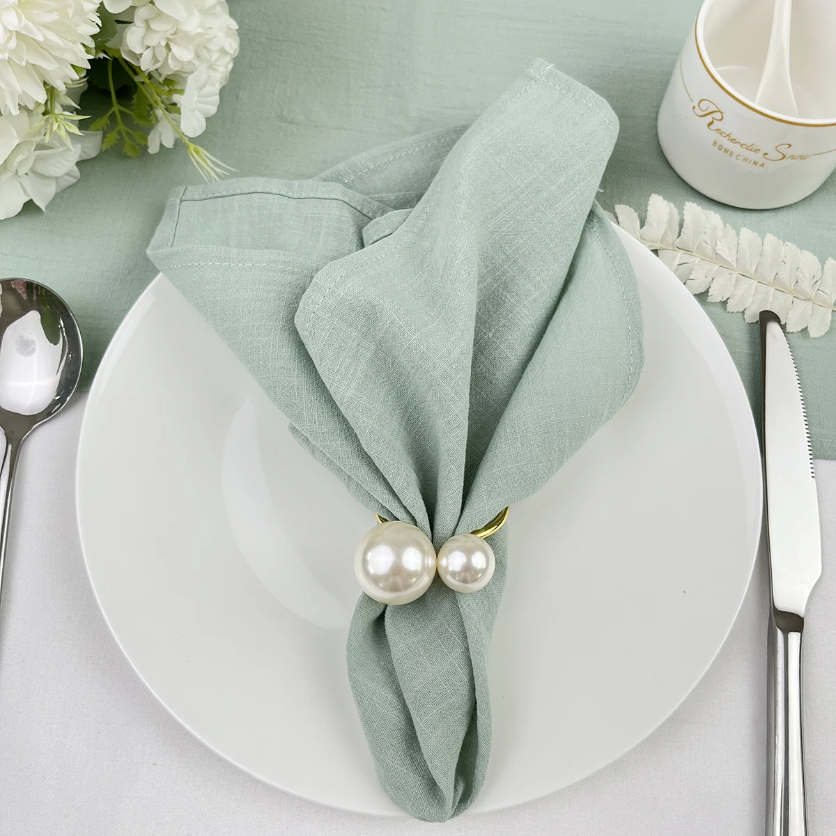 Sage Green Factory Wholesale Serving Cloth Napkins Cotton Fabric Serviette Gauze Table Towels Set for Wedding Decoration Easter