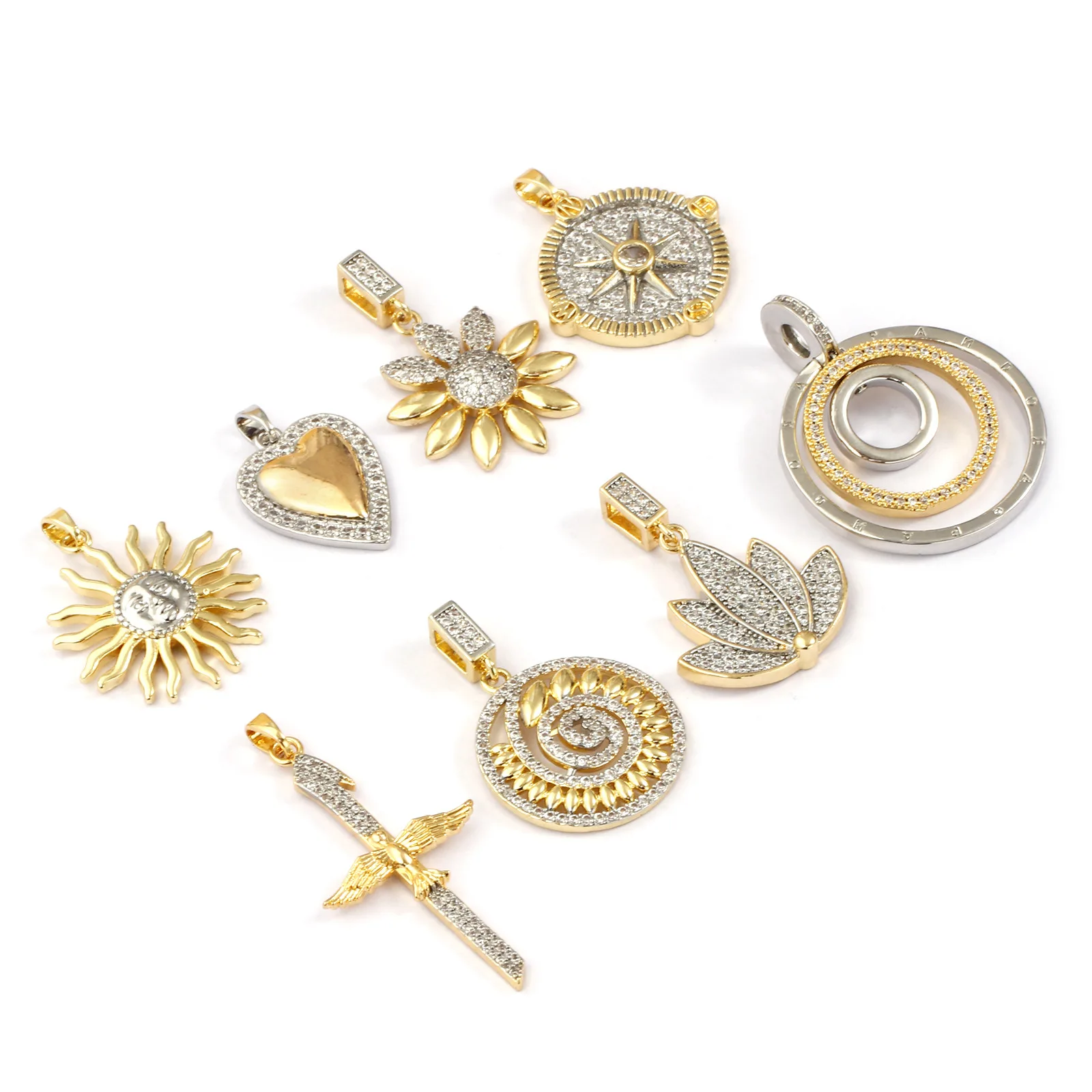 1 Stück Messinganhänger, 18 Karat vergoldet, Sonnenblumenstern, Mikropavé-Fassung mit klaren Zirkonia, zum Selbermachen von Halsketten und Schmuck_voghion.com