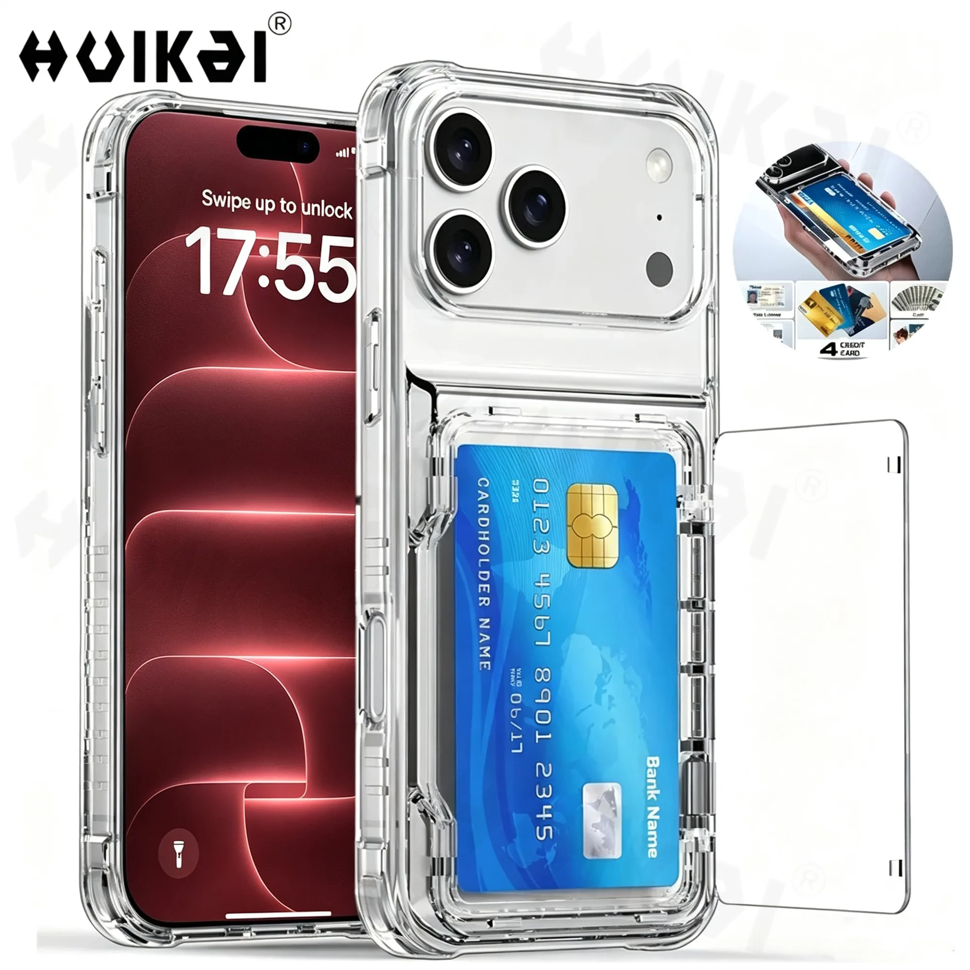 Slim Hard PC Heavy Duty Wallet Card Holder Slide Slot Protective Phone Case