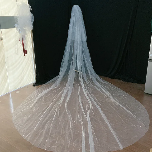 Lula Bridal - Cathedral Glitter Bridal Veil | One Layer with Hair Comb White / 350cm x 300cm