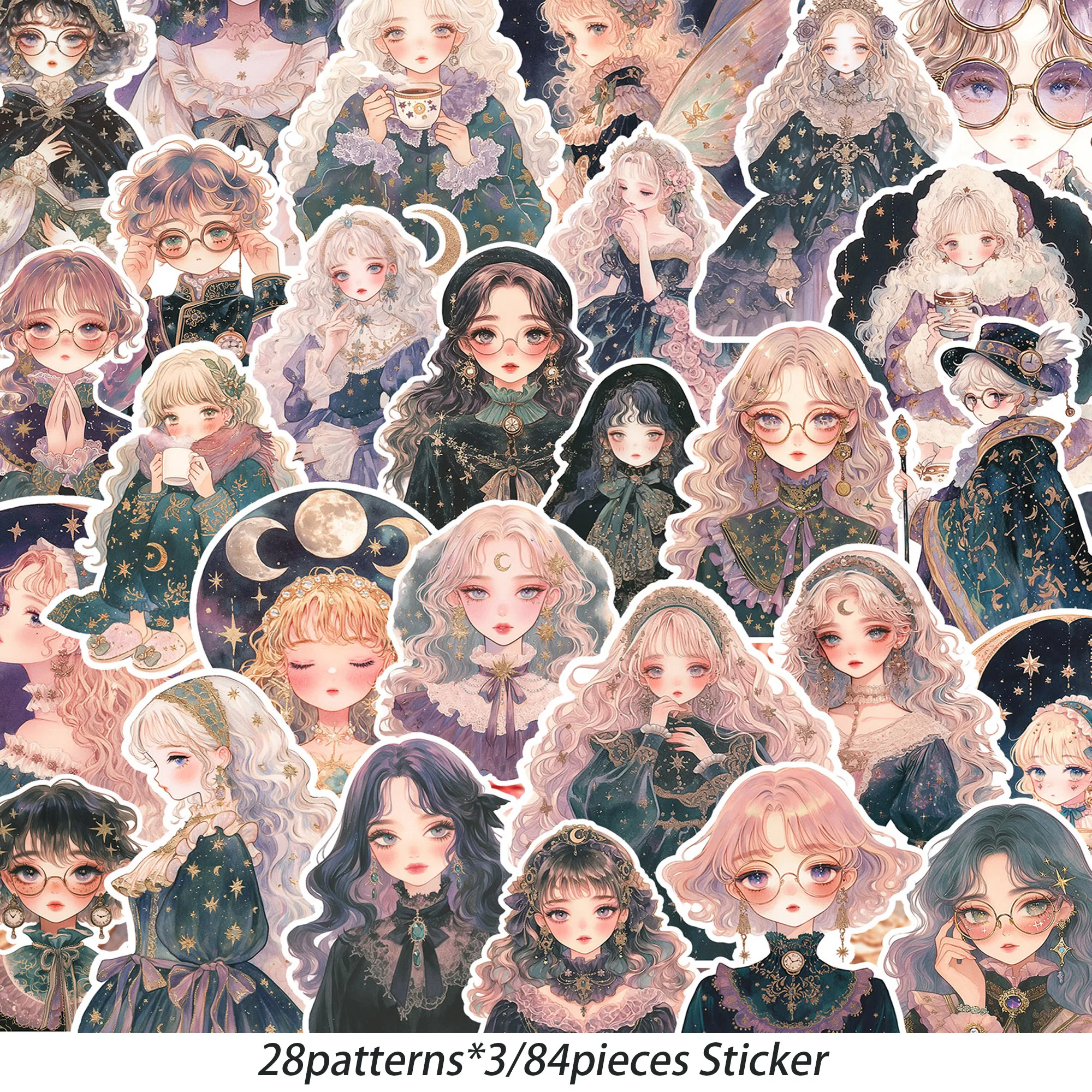 Girly Series: 84-Piece Self-Adhesive Sticker Set for Creative DIY Crafts and Scrapbooking