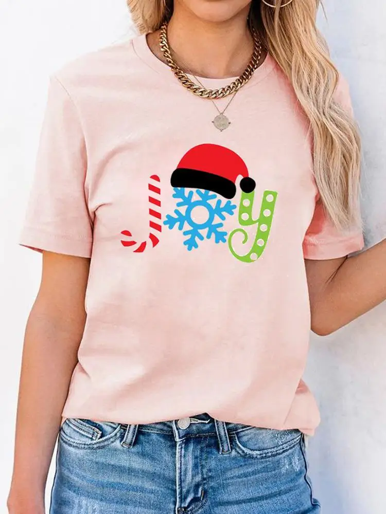 

Snowflake Letter 90s Trend Tee Clothes Top Print T Shirt Christmas Women New Year Short Sleeve Fashion Basic Graphic T-shirts