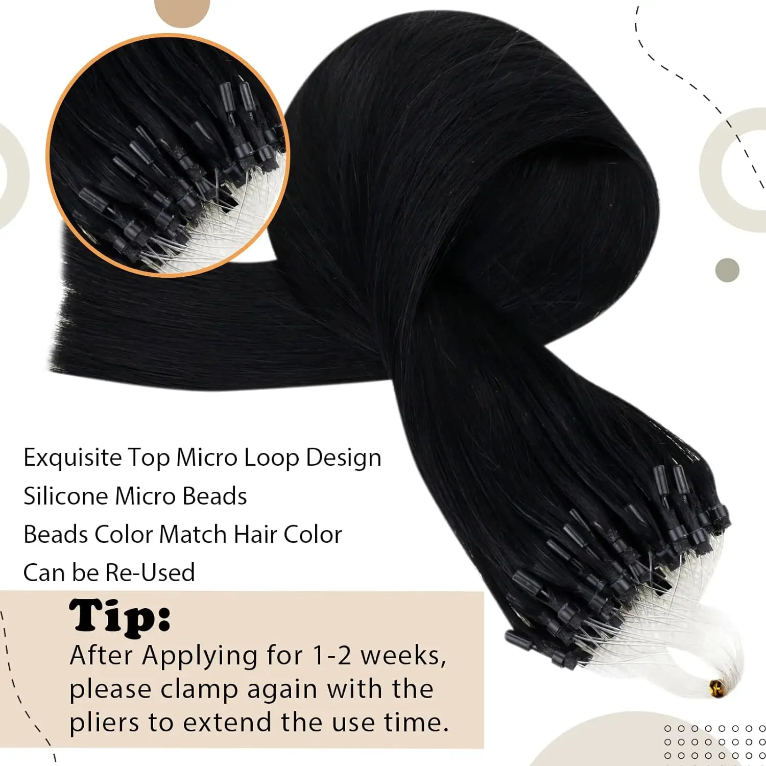 Micro Loop Human Hair Extensions Micro Ring Fish Line Link Hair Extensions Cold Fusion Remy For Women #1B Color 16-26 Inch