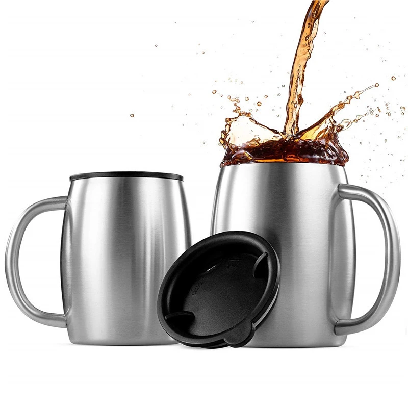 LL Bean White Metal Coffee Cup Mug Enamel DRINK HEARTY..Rare EUC