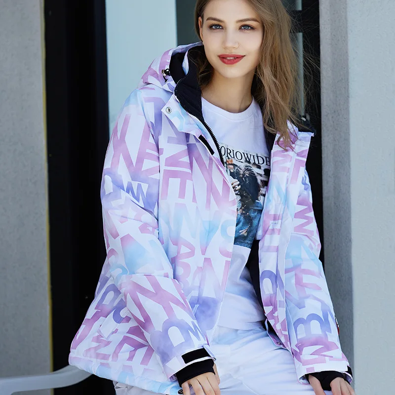 New Fashion Letter Women Ski Suit Winter Windproof Waterproof Snowboarding Jacket and Pants Snow Walking Clothes Female Snowsuit 6