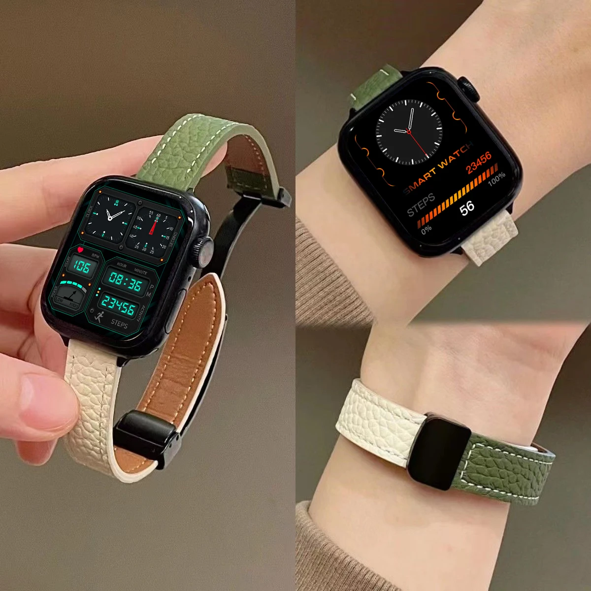 Elegant Leather Magnetic Strap with Slim Folding Buckle