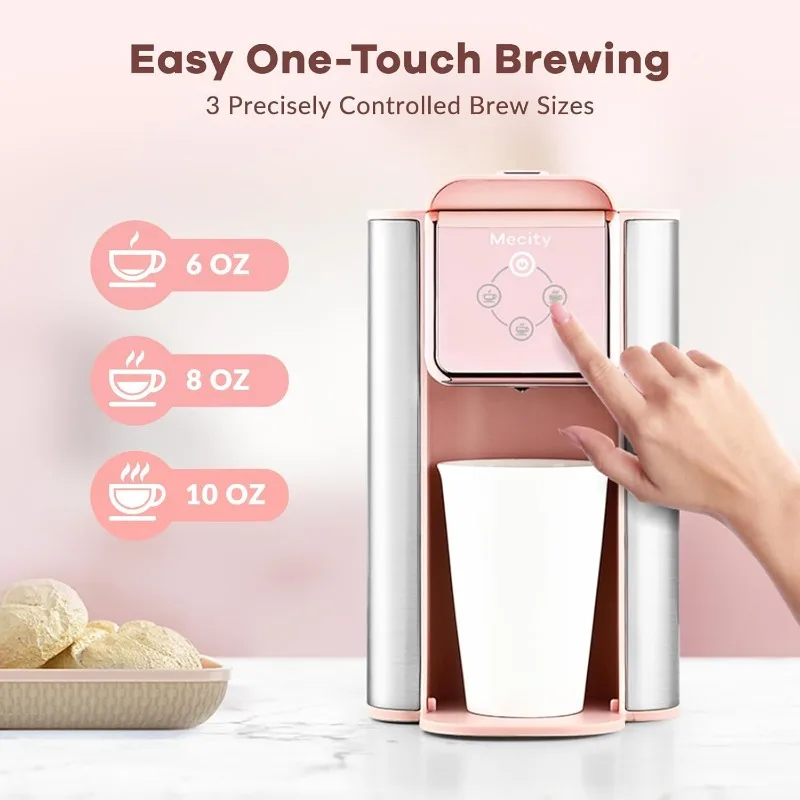 Pink Coffee Maker 3-in-1 Single Serve Coffee Machine, For Flat Bottom Coffee Capsule, Ground Coffee, 6 to 10 Ounce Cup 5