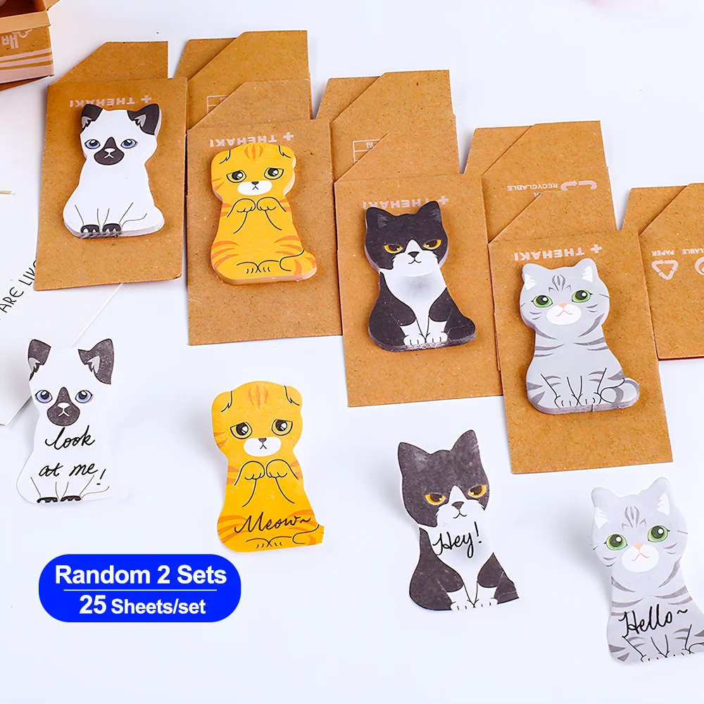 2Set Self-adhesive Elegant Sticky Notes Cute Kawaii Memo Pad Post Fun Notepad Aesthetic Stationery Index Sticker Check Wish list