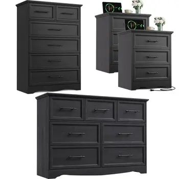 4-Piece Bedroom Set – Dressers & Nightstands with Charging Station 1