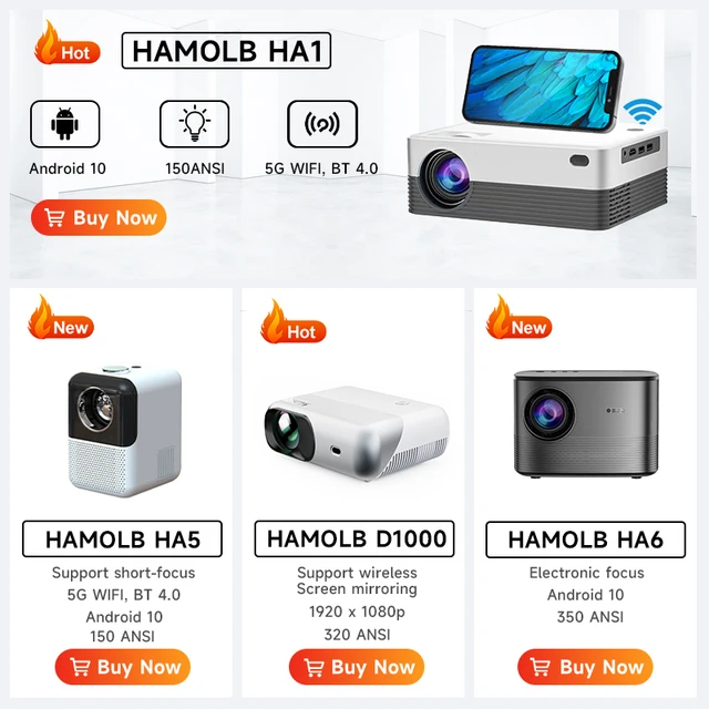 Hamolb ha5 projecteur à courte portée 1080p Mini LED projecteur portatif  support 4K Mini projecteur Android 10.0 Beamer Home Theater - AliExpress